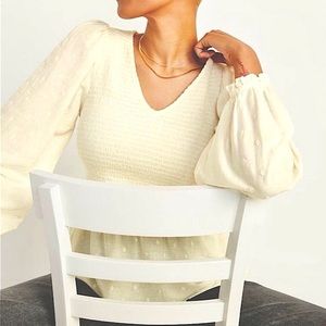 NEW! Old Navy Smocked Cream Peplum Blouse| Medium Tall